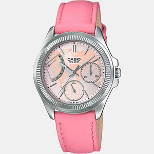 Enticer Women Quartz Pink Dial Chronograph Leather Watch A1580