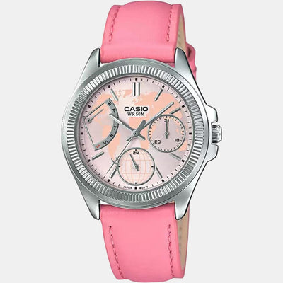 Enticer Women Quartz Pink Dial Chronograph Leather Watch A1580