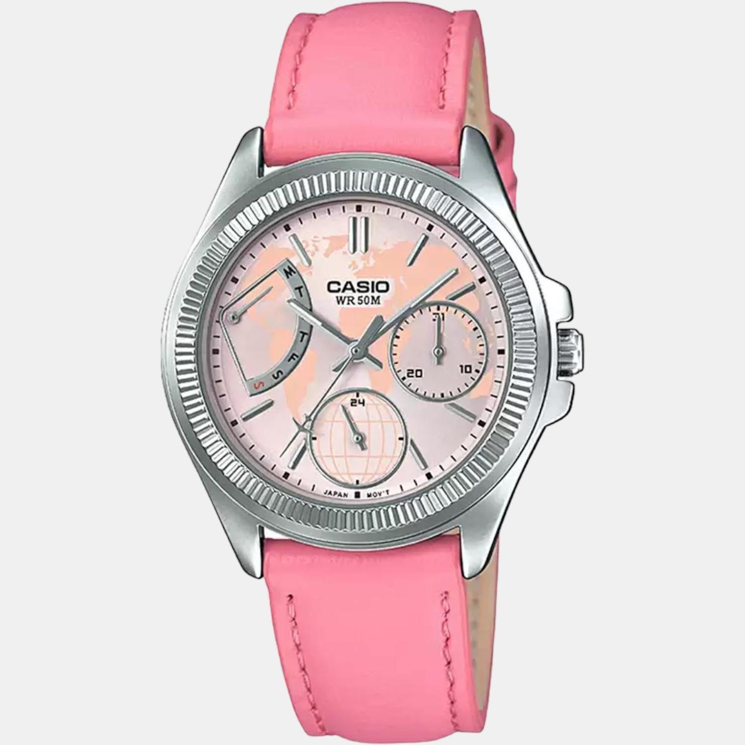 Enticer Women Quartz Pink Dial Chronograph Leather Watch A1580