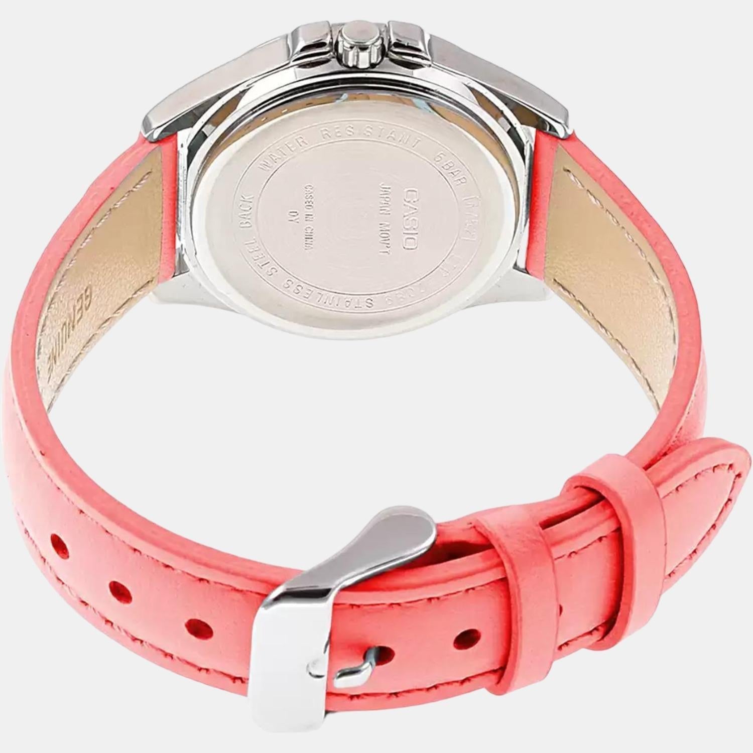 Enticer Women Quartz Pink Dial Chronograph Leather Watch A1580