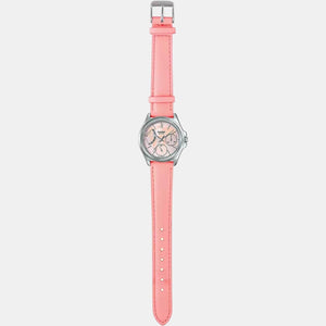Enticer Women Quartz Pink Dial Chronograph Leather Watch A1580