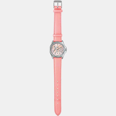 Enticer Women Quartz Pink Dial Chronograph Leather Watch A1580