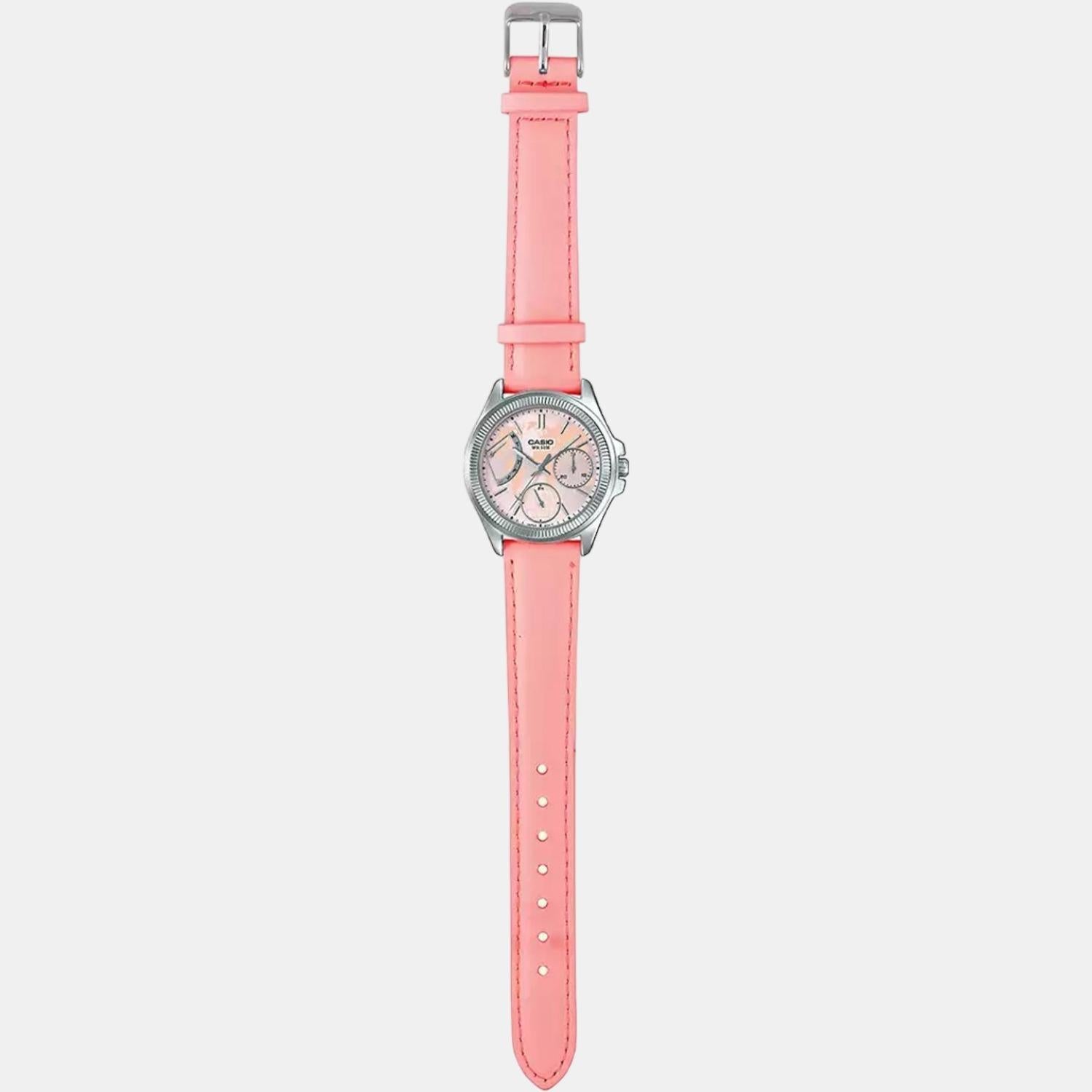 Enticer Women Quartz Pink Dial Chronograph Leather Watch A1580