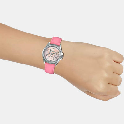Enticer Women Quartz Pink Dial Chronograph Leather Watch A1580