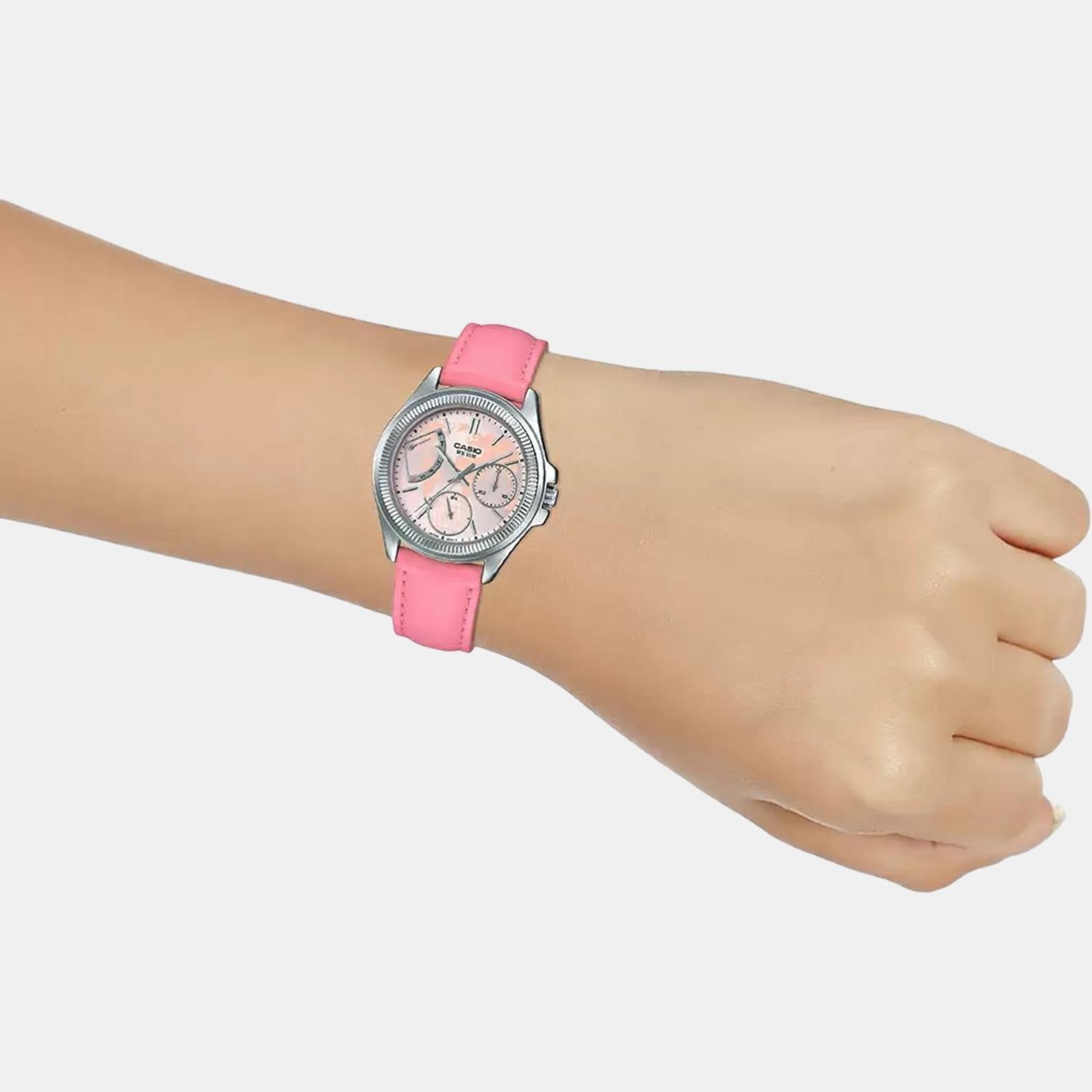 Enticer Women Quartz Pink Dial Chronograph Leather Watch A1580