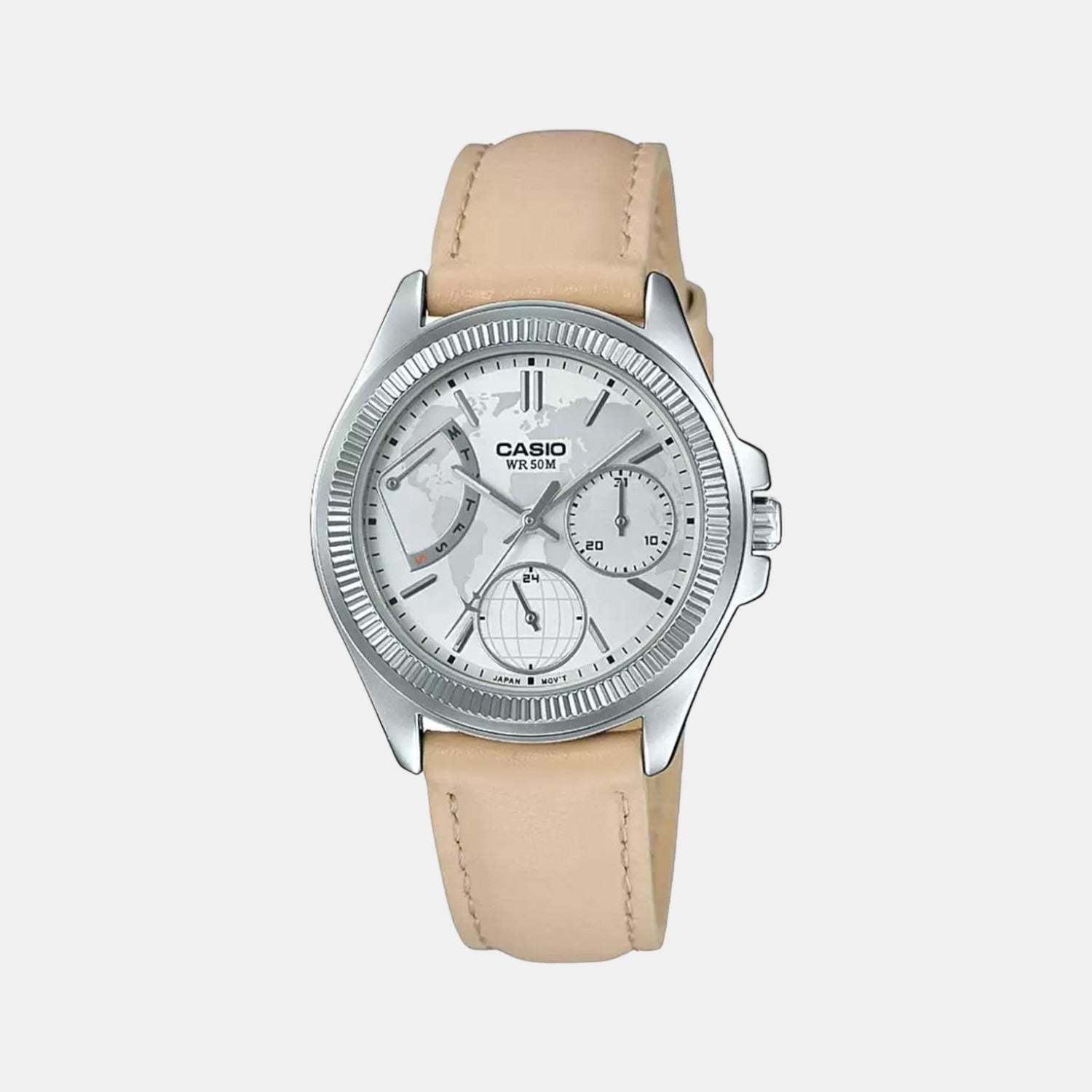 Enticer Women Quartz Silver Dial Chronograph Leather Watch A1581