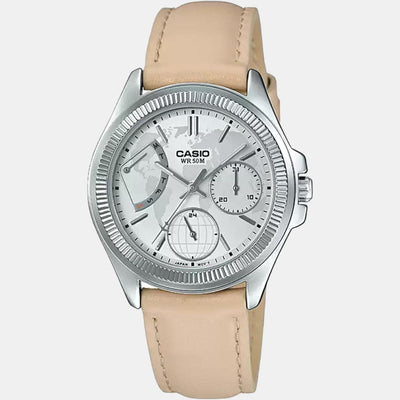 Enticer Women Quartz Silver Dial Chronograph Leather Watch A1581