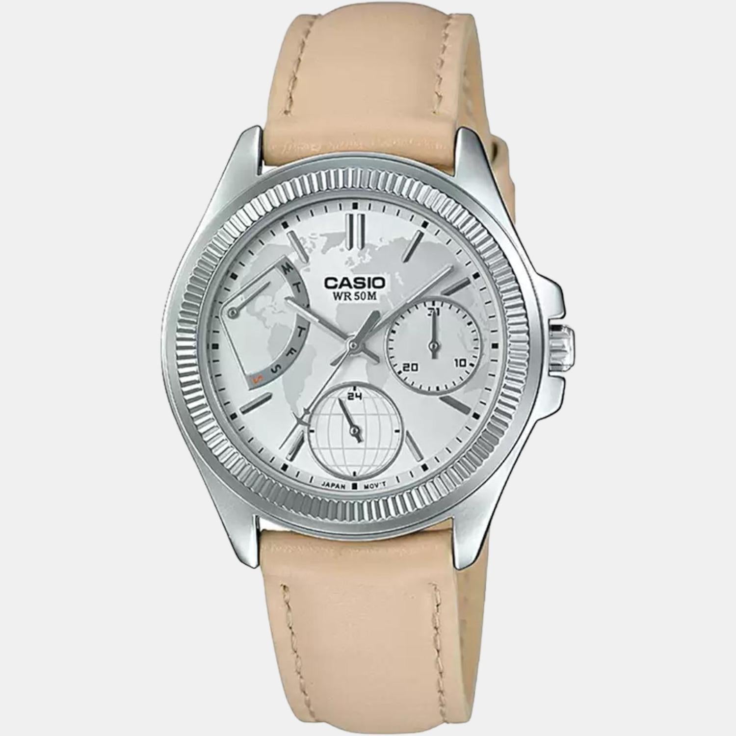 Enticer Women Quartz Silver Dial Chronograph Leather Watch A1581