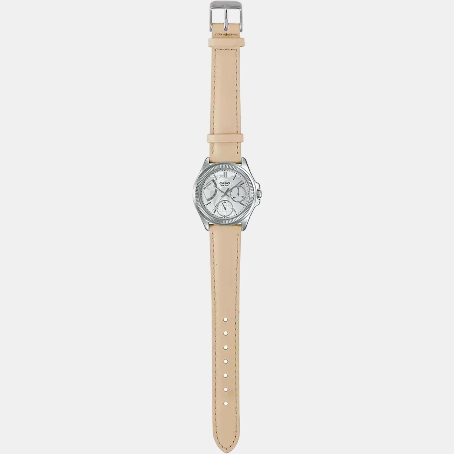 Enticer Women Quartz Silver Dial Chronograph Leather Watch A1581