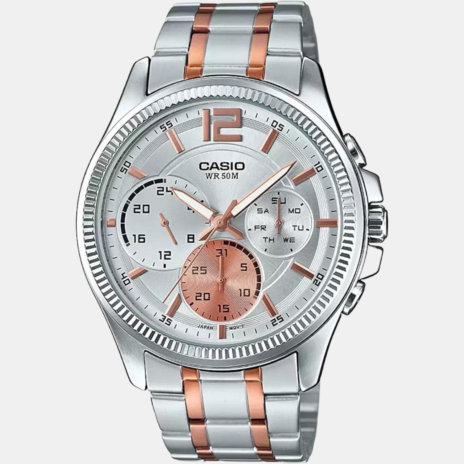 Enticer Men Quartz Silver Dial Chronograph Stainless Steel Watch A1662