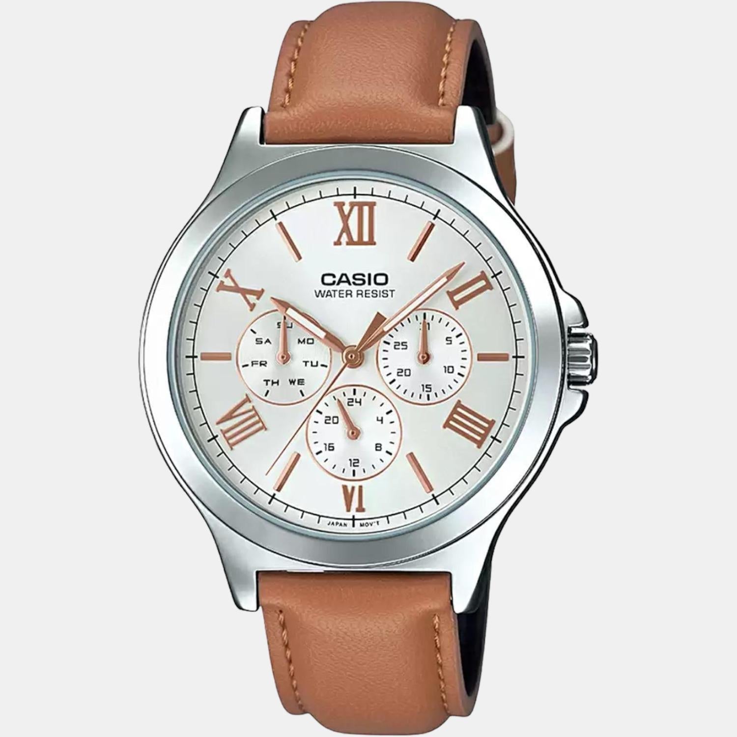 Enticer Men Quartz White Dial Chronograph Leather Watch A1690