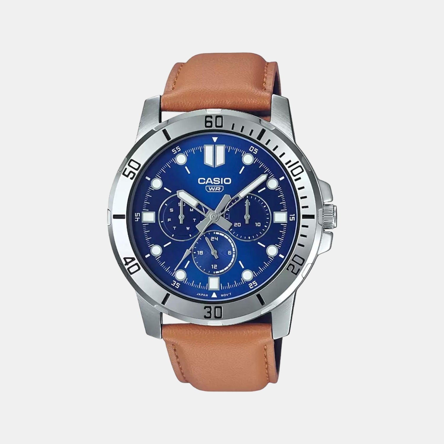 Enticer Men Quartz Blue Dial Chronograph Leather Watch A1752