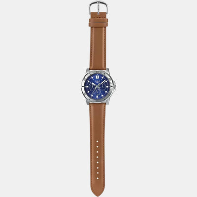 Enticer Men Quartz Blue Dial Chronograph Leather Watch A1752