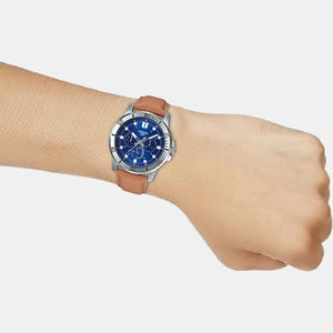 Enticer Men Quartz Blue Dial Chronograph Leather Watch A1752