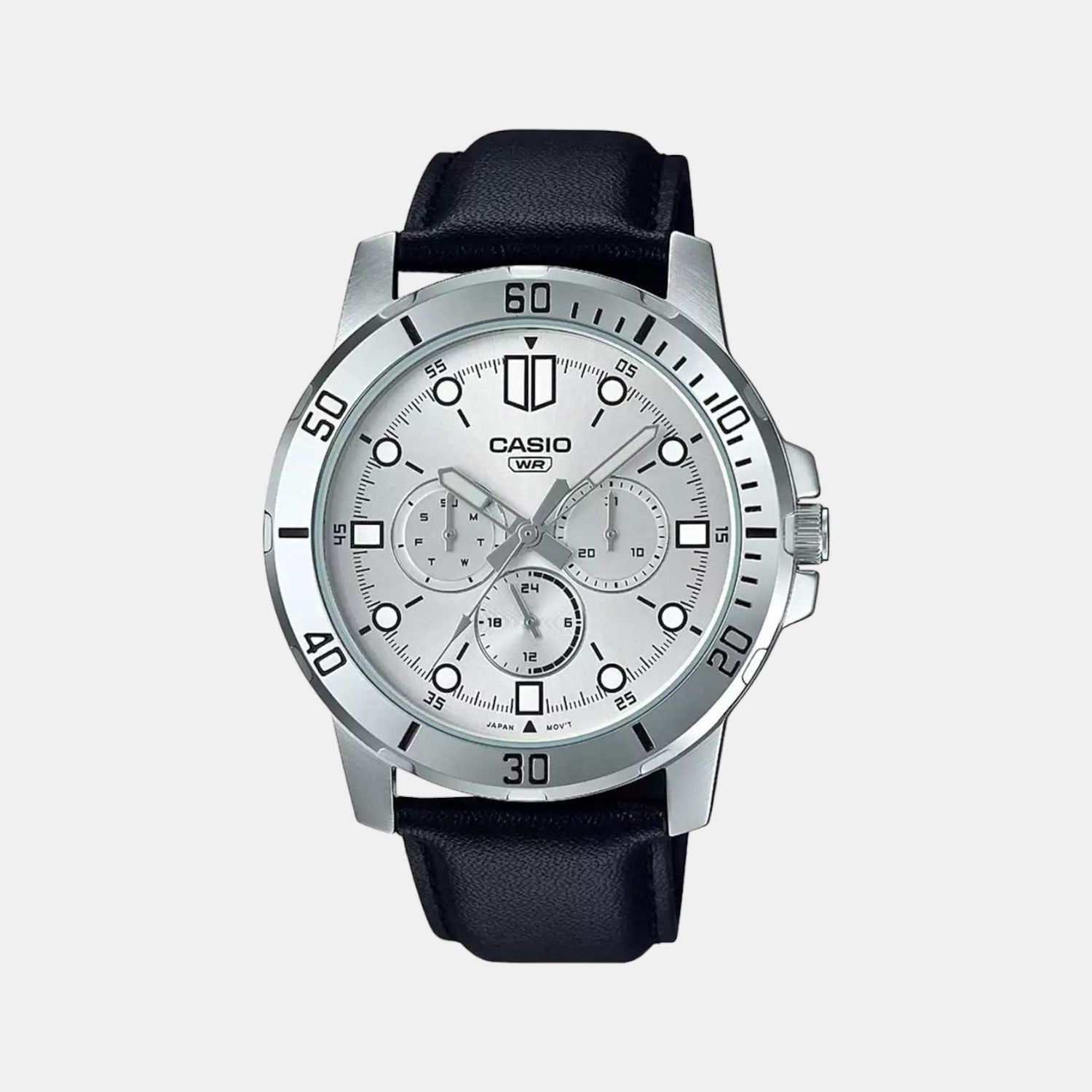 Enticer Men Quartz Silver Dial Chronograph Leather Watch A1753