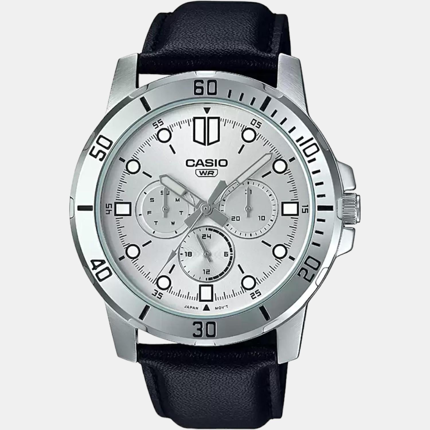 Enticer Men Quartz Silver Dial Chronograph Leather Watch A1753