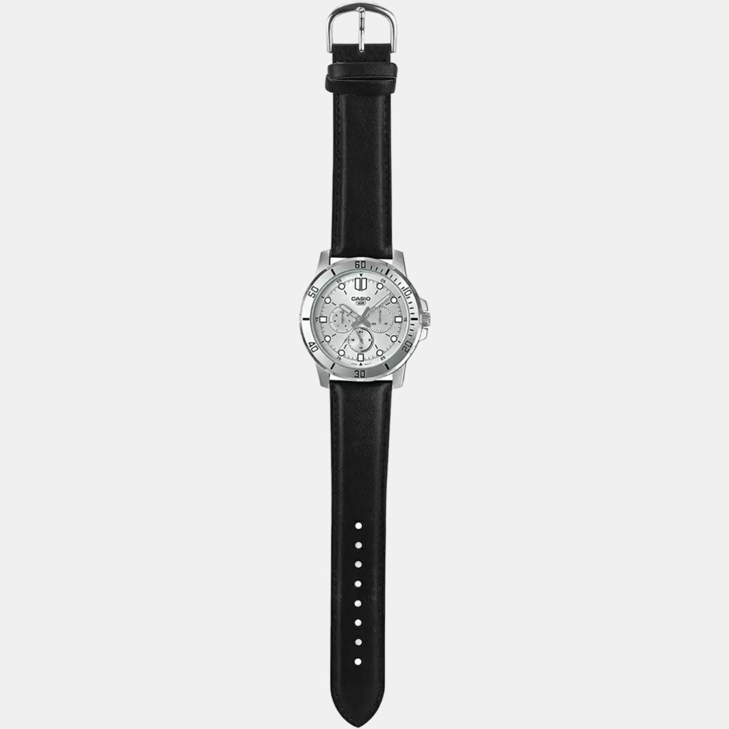 Enticer Men Quartz Silver Dial Chronograph Leather Watch A1753
