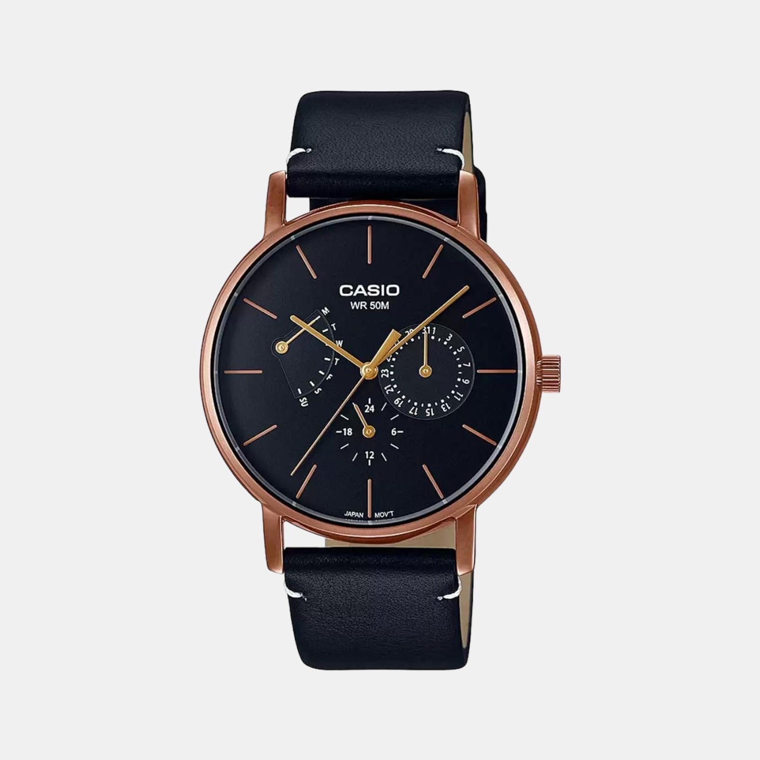 Enticer Men Quartz Rose Gold Dial Chronograph Leather Watch A1843