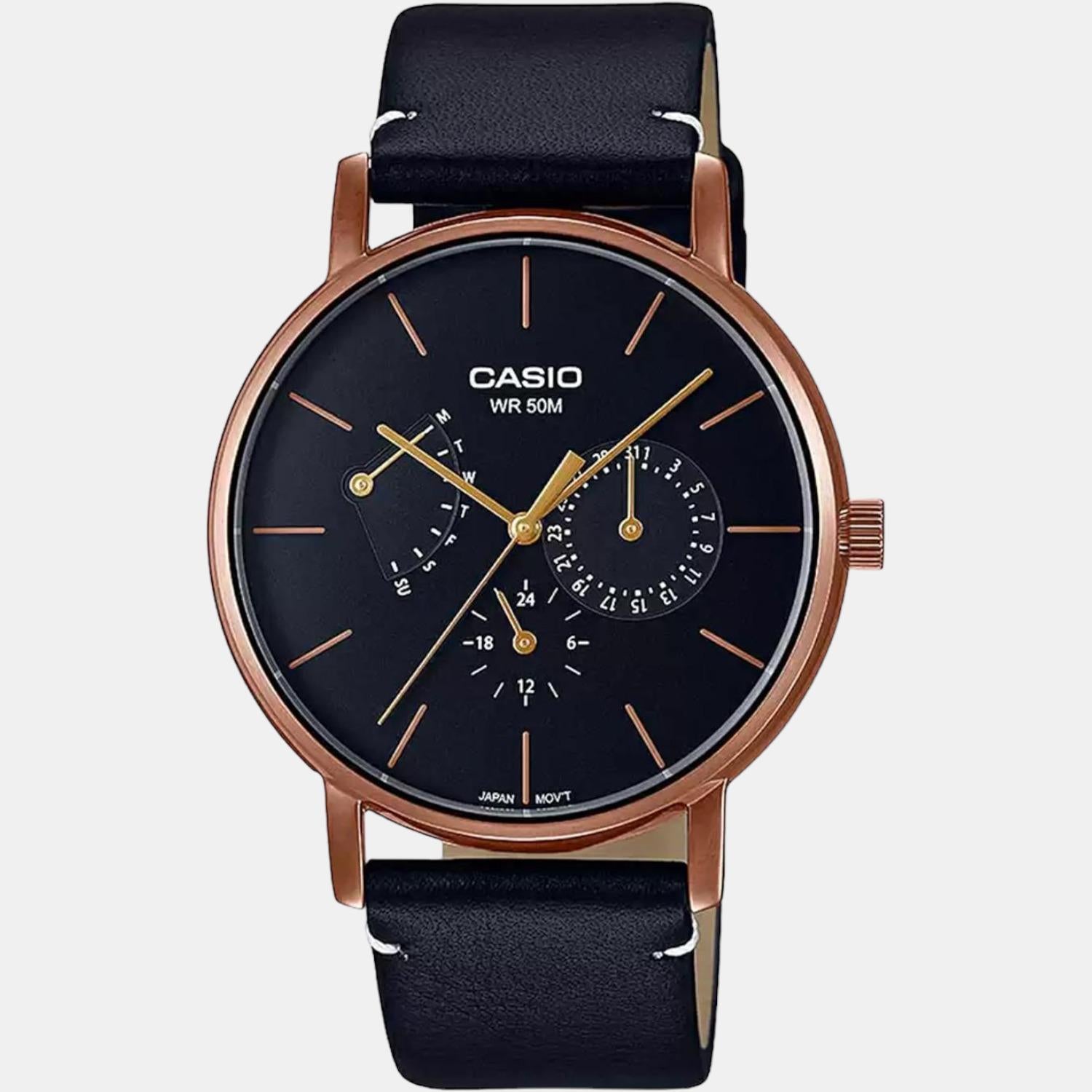 Enticer Men Quartz Rose Gold Dial Chronograph Leather Watch A1843
