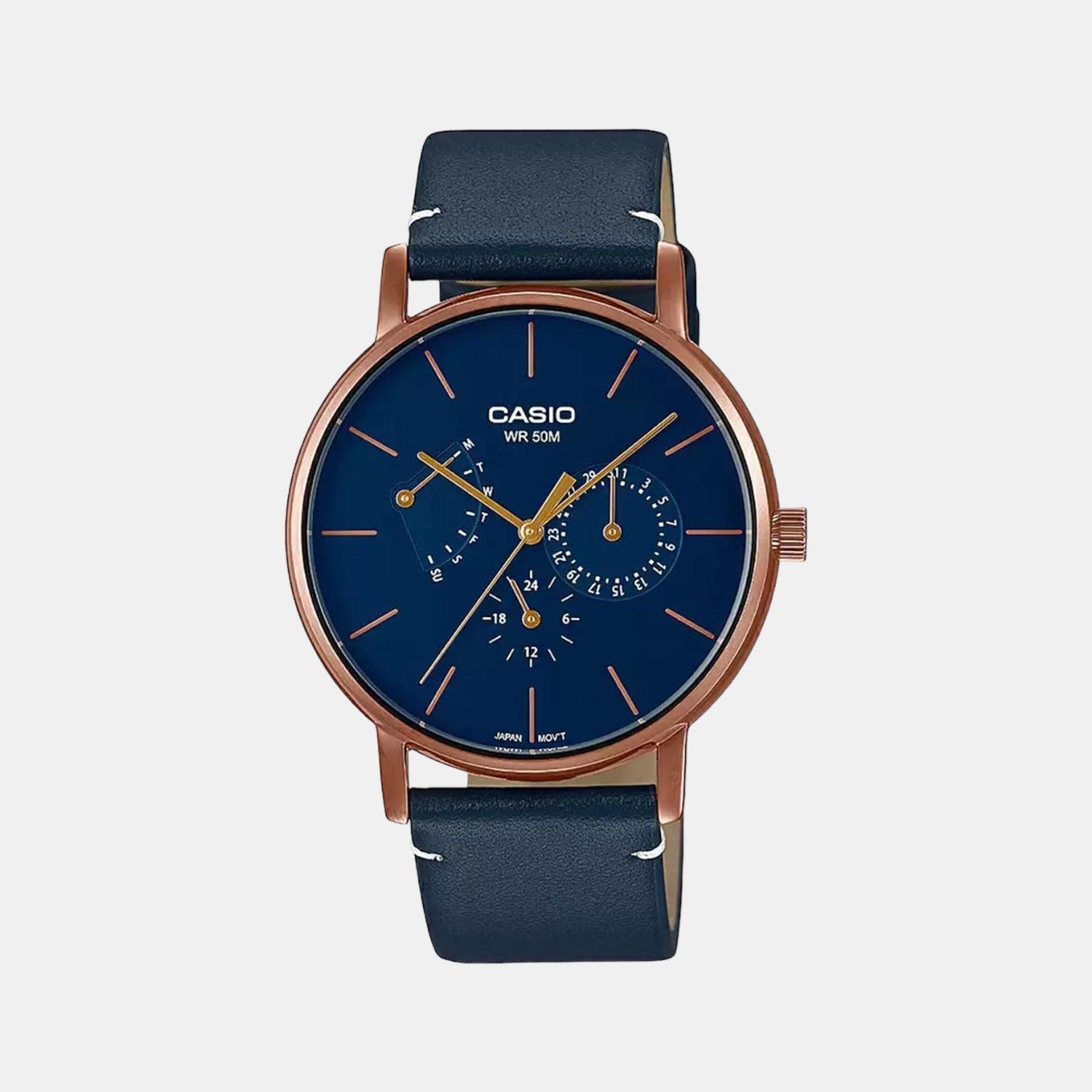 Enticer Men Quartz Blue Dial Chronograph Leather Watch A1844