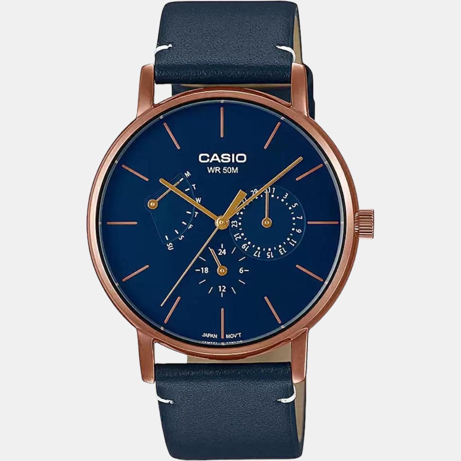 Enticer Men Quartz Blue Dial Chronograph Leather Watch A1844