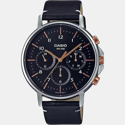 Enticer Men Quartz Black Dial Chronograph Leather Watch A1847
