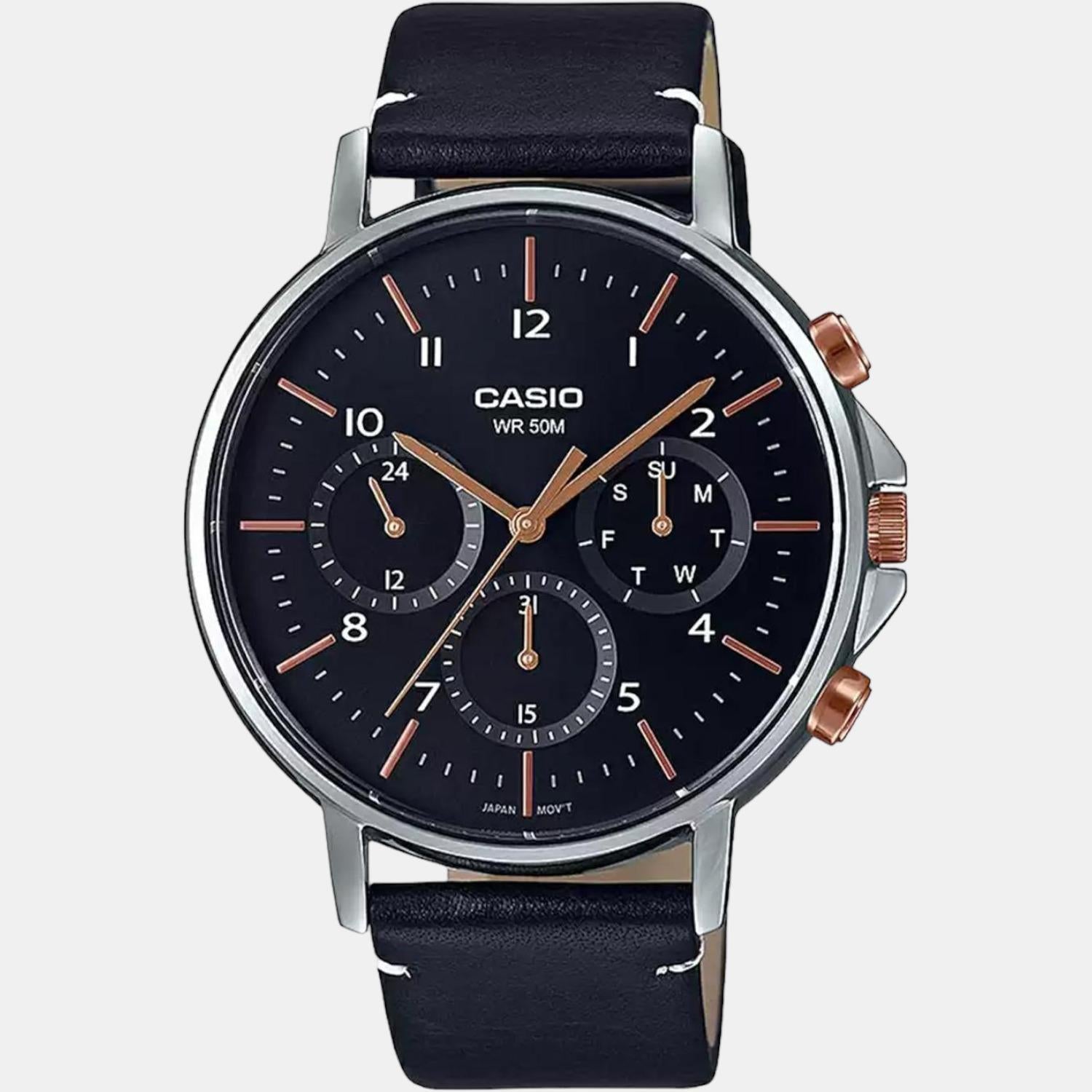 Enticer Men Quartz Black Dial Chronograph Leather Watch A1847