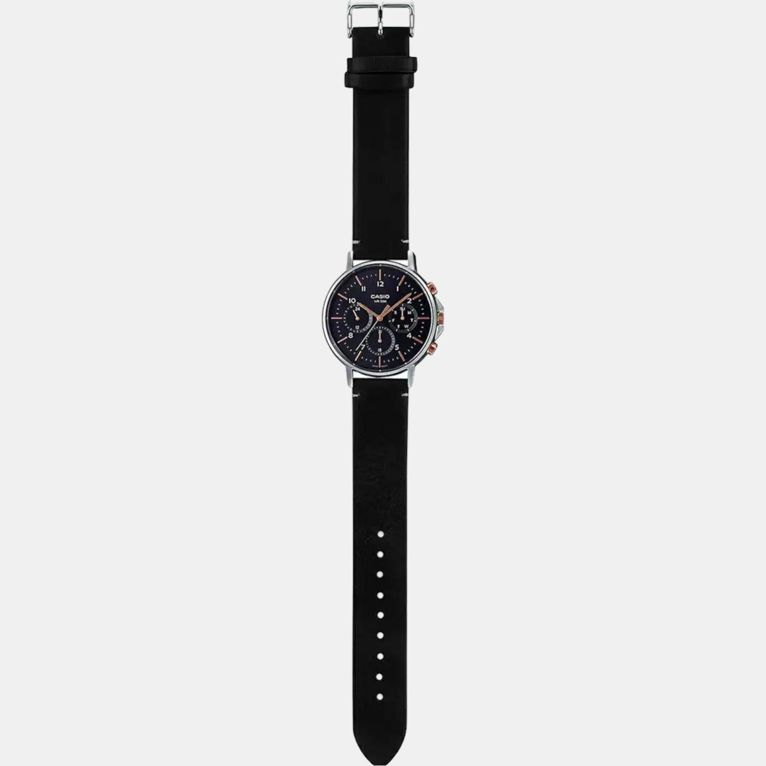 Enticer Men Quartz Black Dial Chronograph Leather Watch A1847
