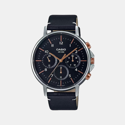 Enticer Men Quartz Black Dial Chronograph Leather Watch A1847