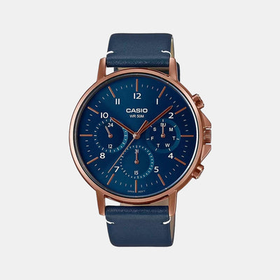 Enticer Men Quartz Blue Dial Chronograph Leather Watch A1849