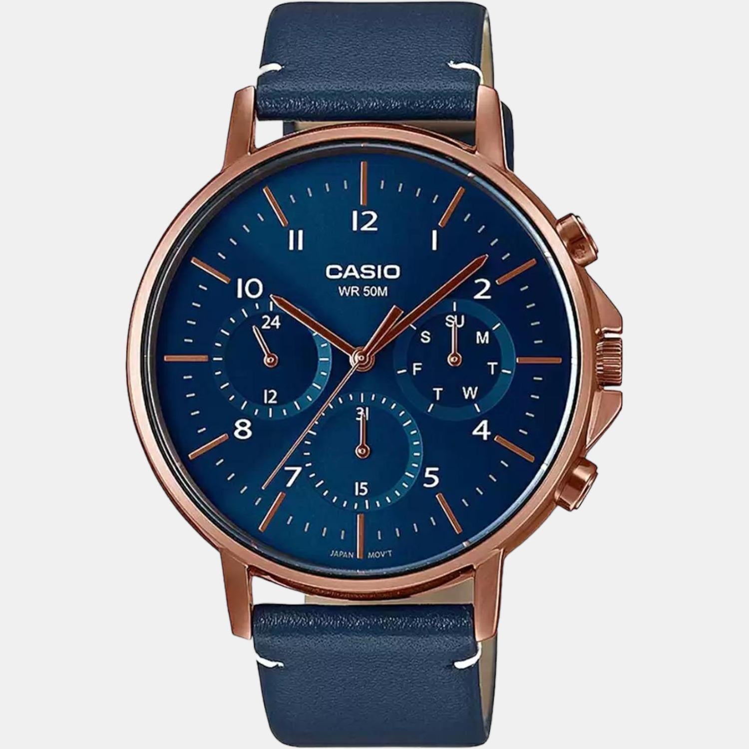 Enticer Men Quartz Blue Dial Chronograph Leather Watch A1849