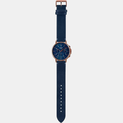 Enticer Men Quartz Blue Dial Chronograph Leather Watch A1849