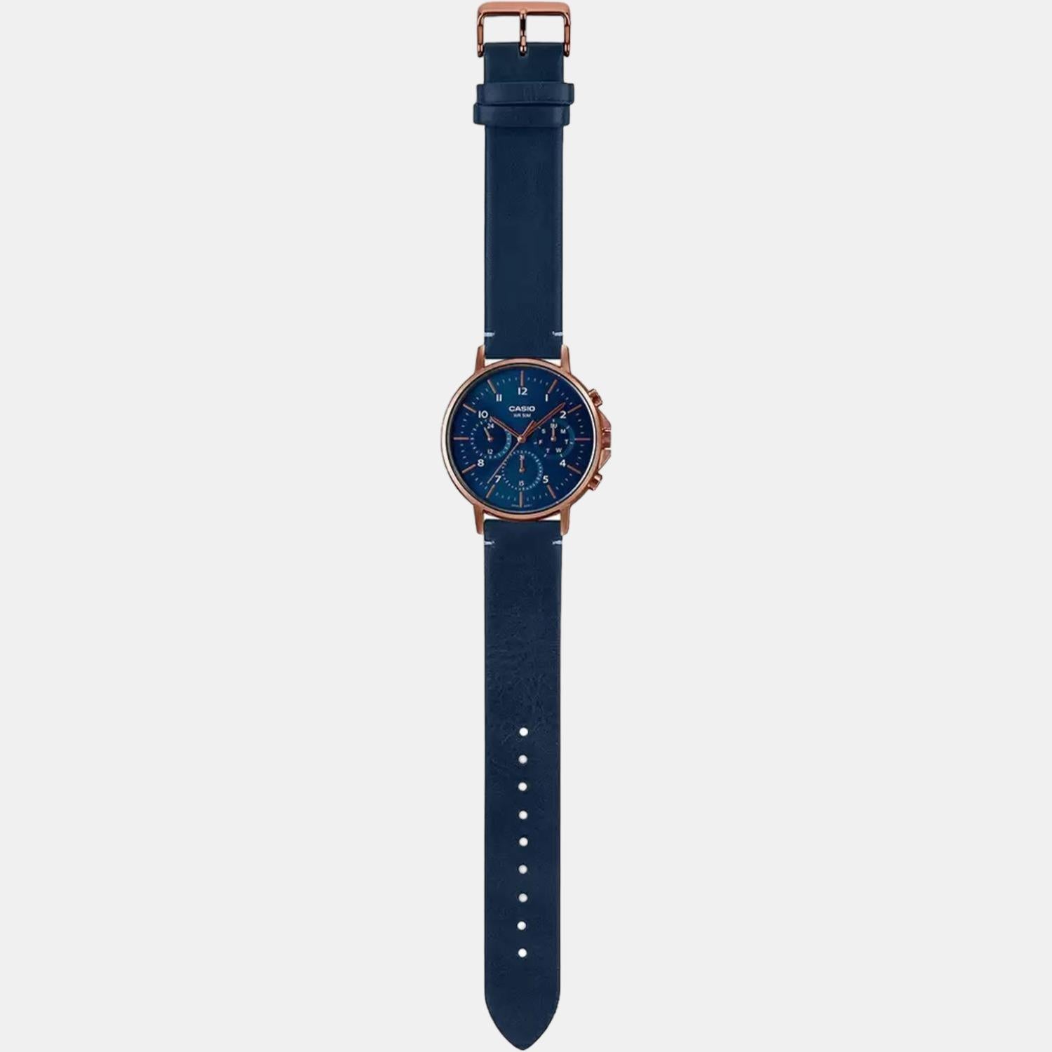 Enticer Men Quartz Blue Dial Chronograph Leather Watch A1849