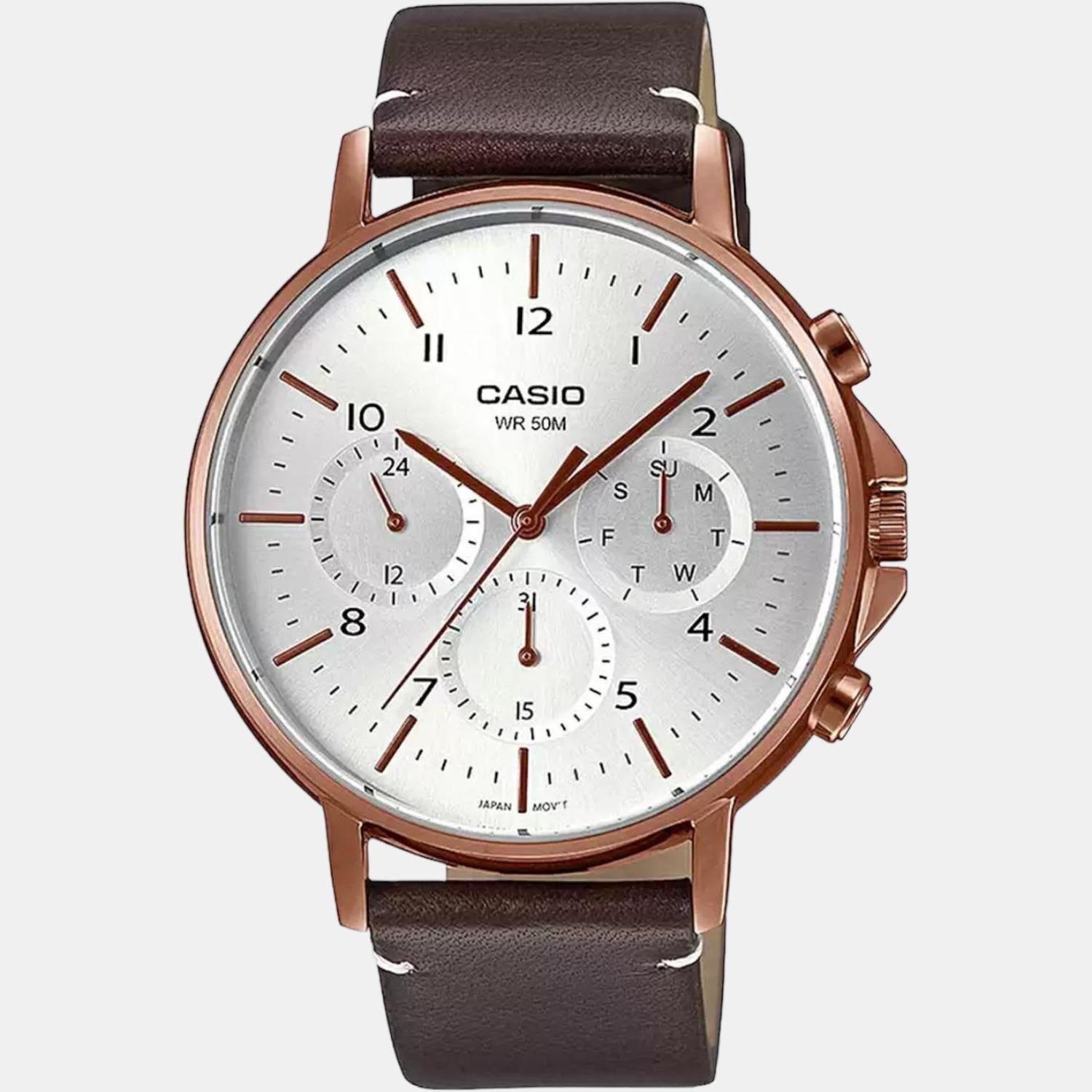 Enticer Men Quartz White Dial Chronograph Leather Watch A1850
