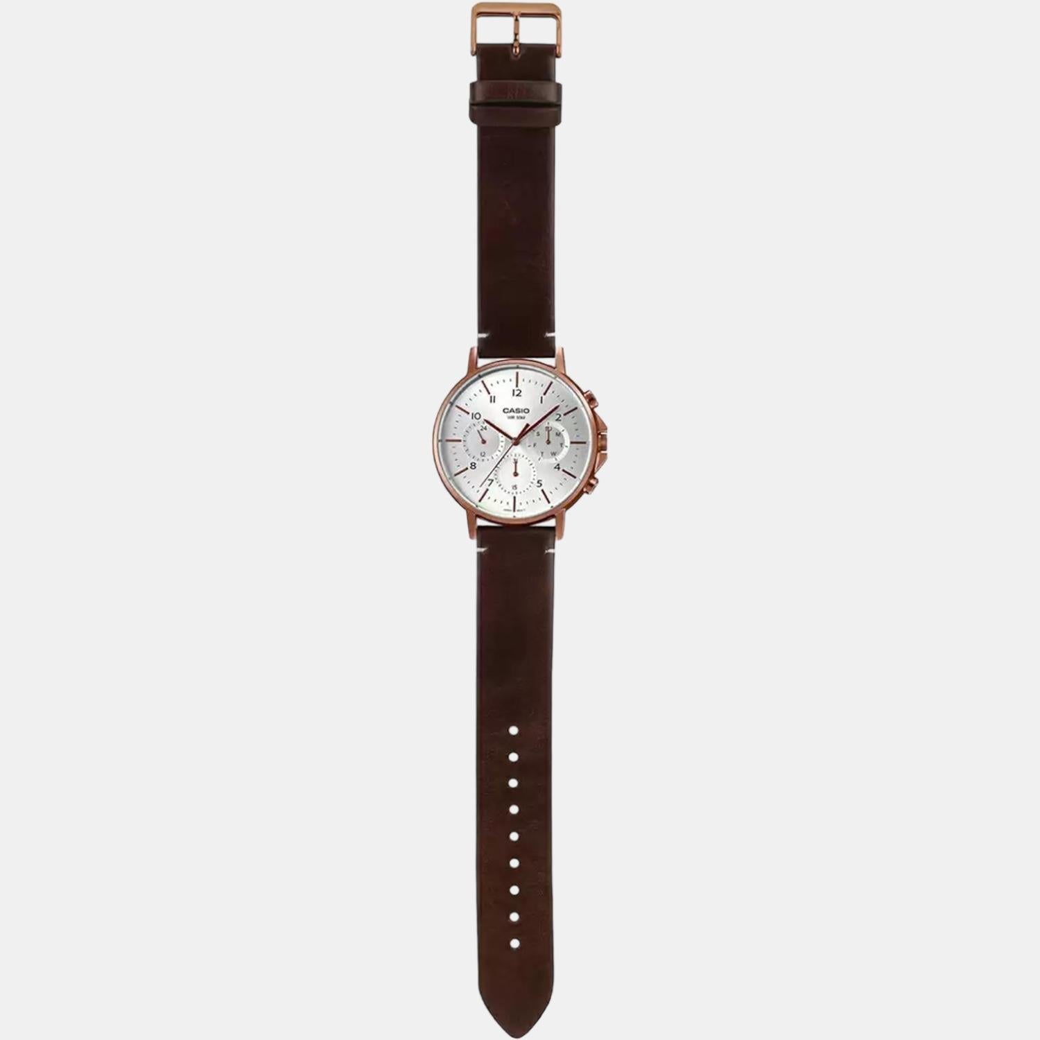 Enticer Men Quartz White Dial Chronograph Leather Watch A1850