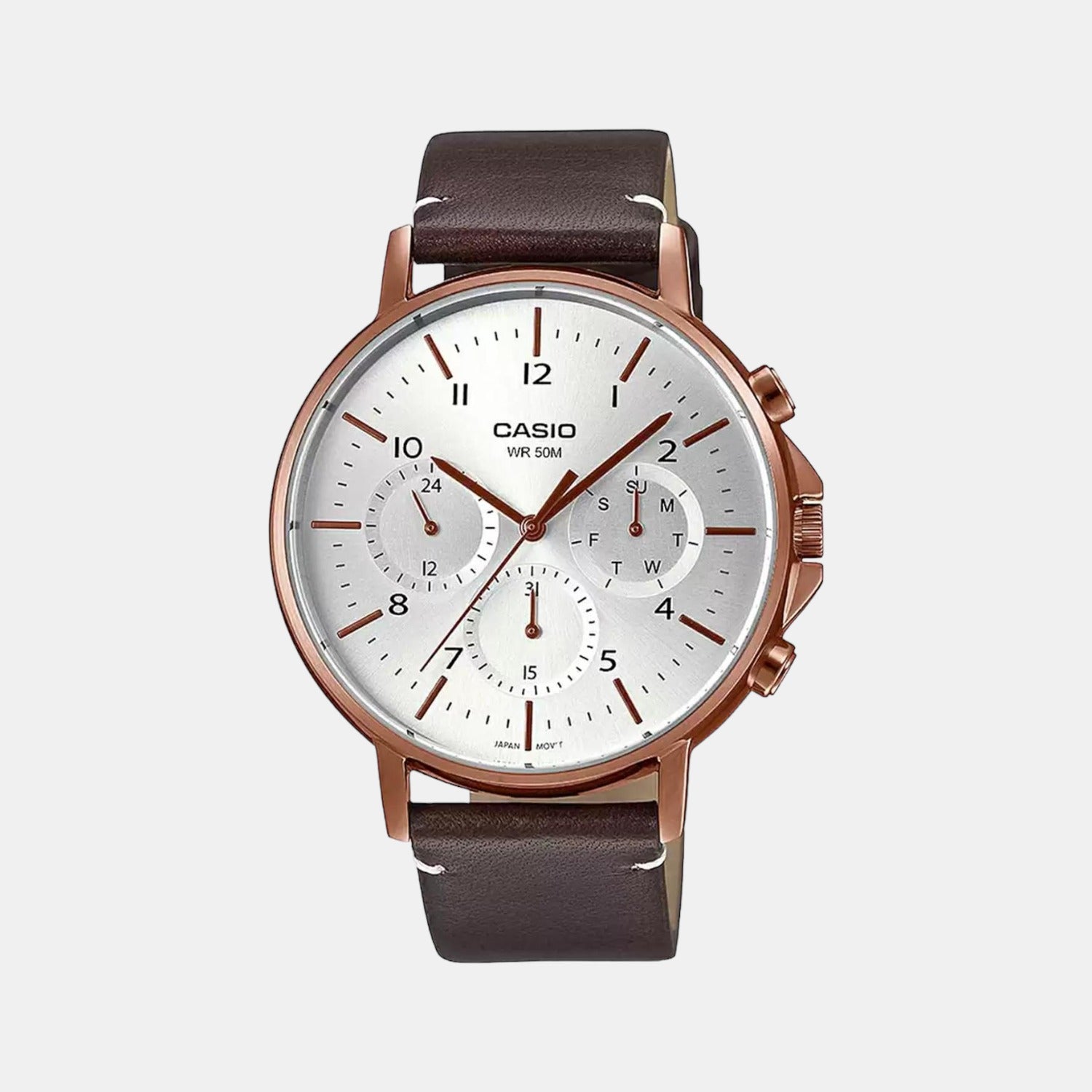 Enticer Men Quartz White Dial Chronograph Leather Watch A1850