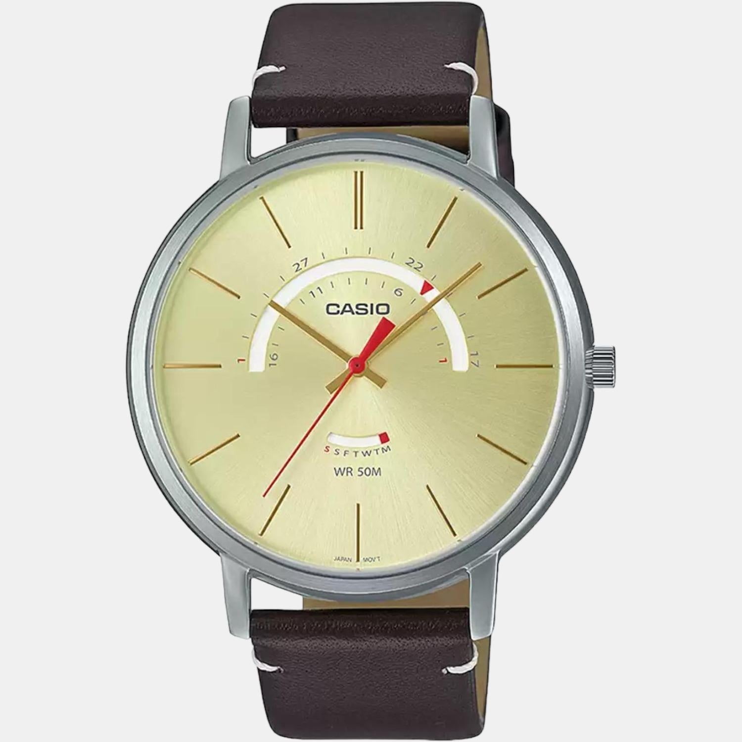 Enticer Men Quartz Yellow Dial Analog Leather Watch A1879