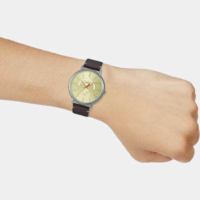 Enticer Men Quartz Yellow Dial Analog Leather Watch A1879
