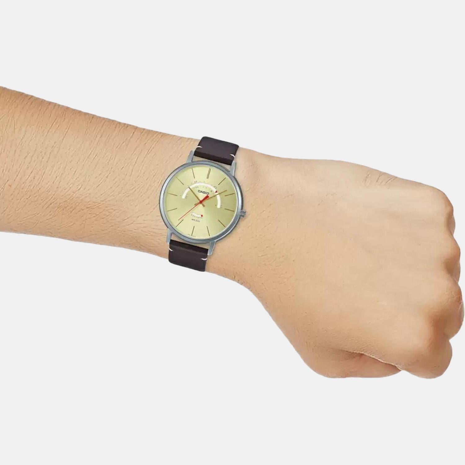 Enticer Men Quartz Yellow Dial Analog Leather Watch A1879