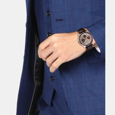 Enticer Men Quartz Beige Dial Chronograph Leather Watch A1886