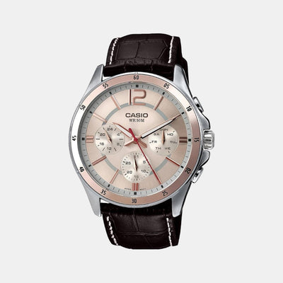 Enticer Men Quartz Rose Gold Dial Chronograph Leather Watch A1887