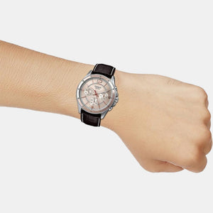 Enticer Men Quartz Rose Gold Dial Chronograph Leather Watch A1887