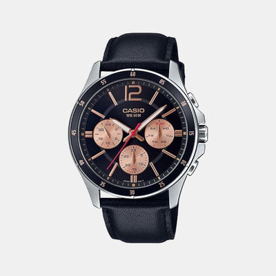 Enticer Men Quartz Black Dial Chronograph Leather Watch A1888