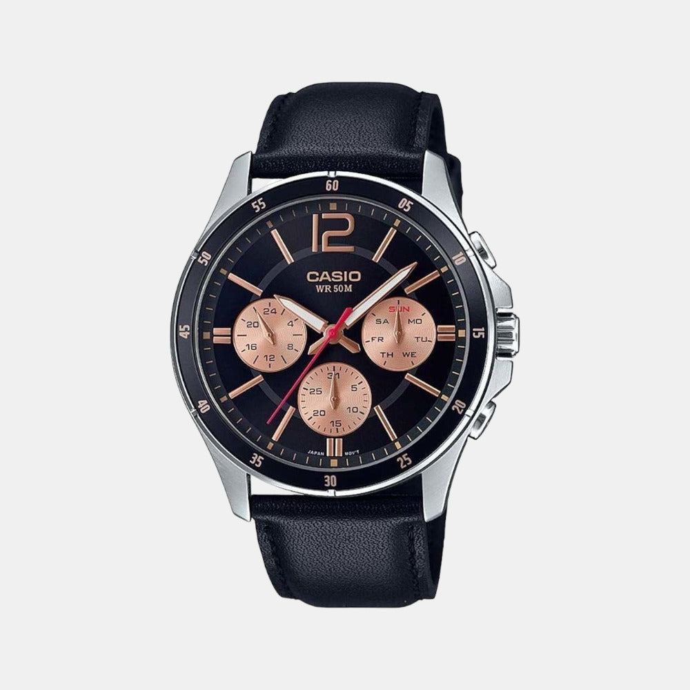 Enticer Men Quartz Black Dial Chronograph Leather Watch A1888