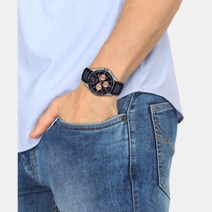 Enticer Men Quartz Black Dial Chronograph Leather Watch A1888