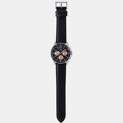 Enticer Men Quartz Black Dial Chronograph Leather Watch A1888