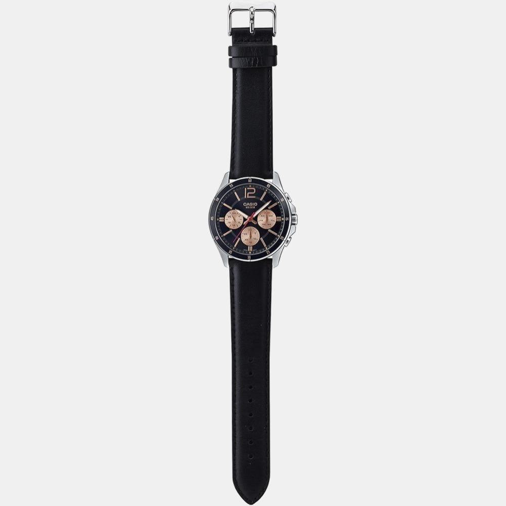Enticer Men Quartz Black Dial Chronograph Leather Watch A1888