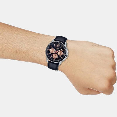 Enticer Men Quartz Black Dial Chronograph Leather Watch A1888