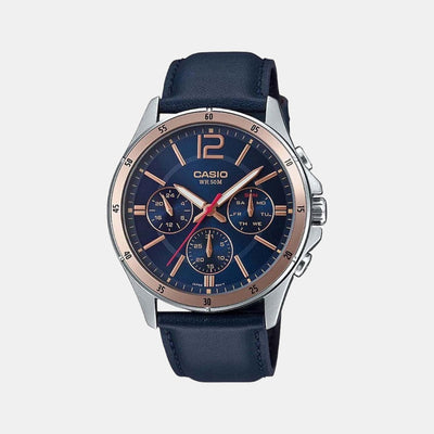 Enticer Men Quartz Blue Dial Chronograph Leather Watch A1889