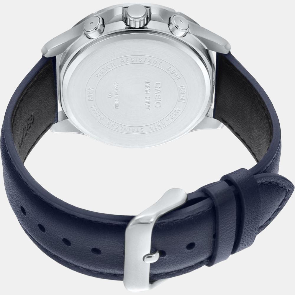 Enticer Men Quartz Blue Dial Chronograph Leather Watch A1889